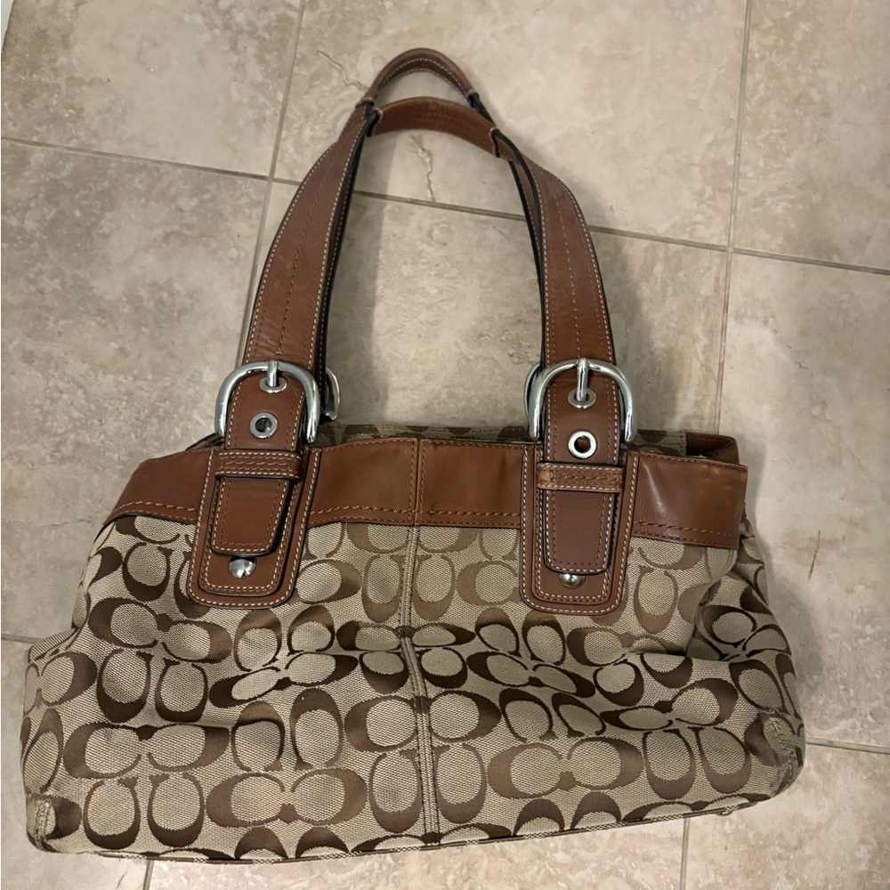 Coach Brown and Cream Shoulder Bag